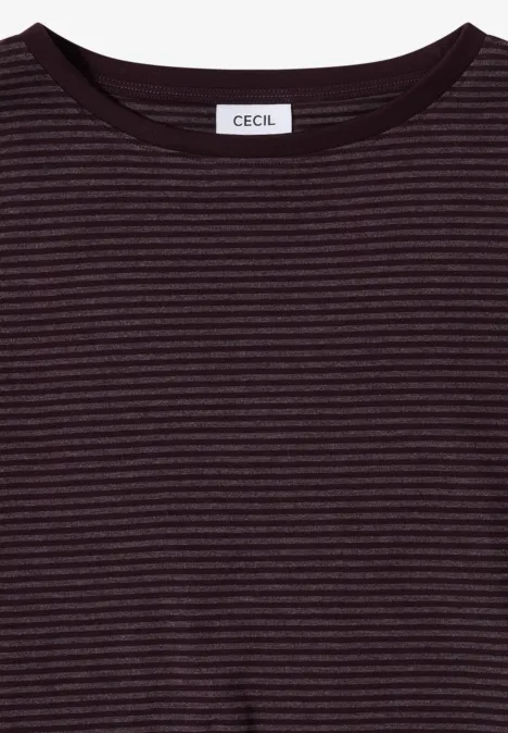 Gestreiftes dunkelviolettes T-Shirt mit Rundhalsausschnitt und Cecil-Label.
